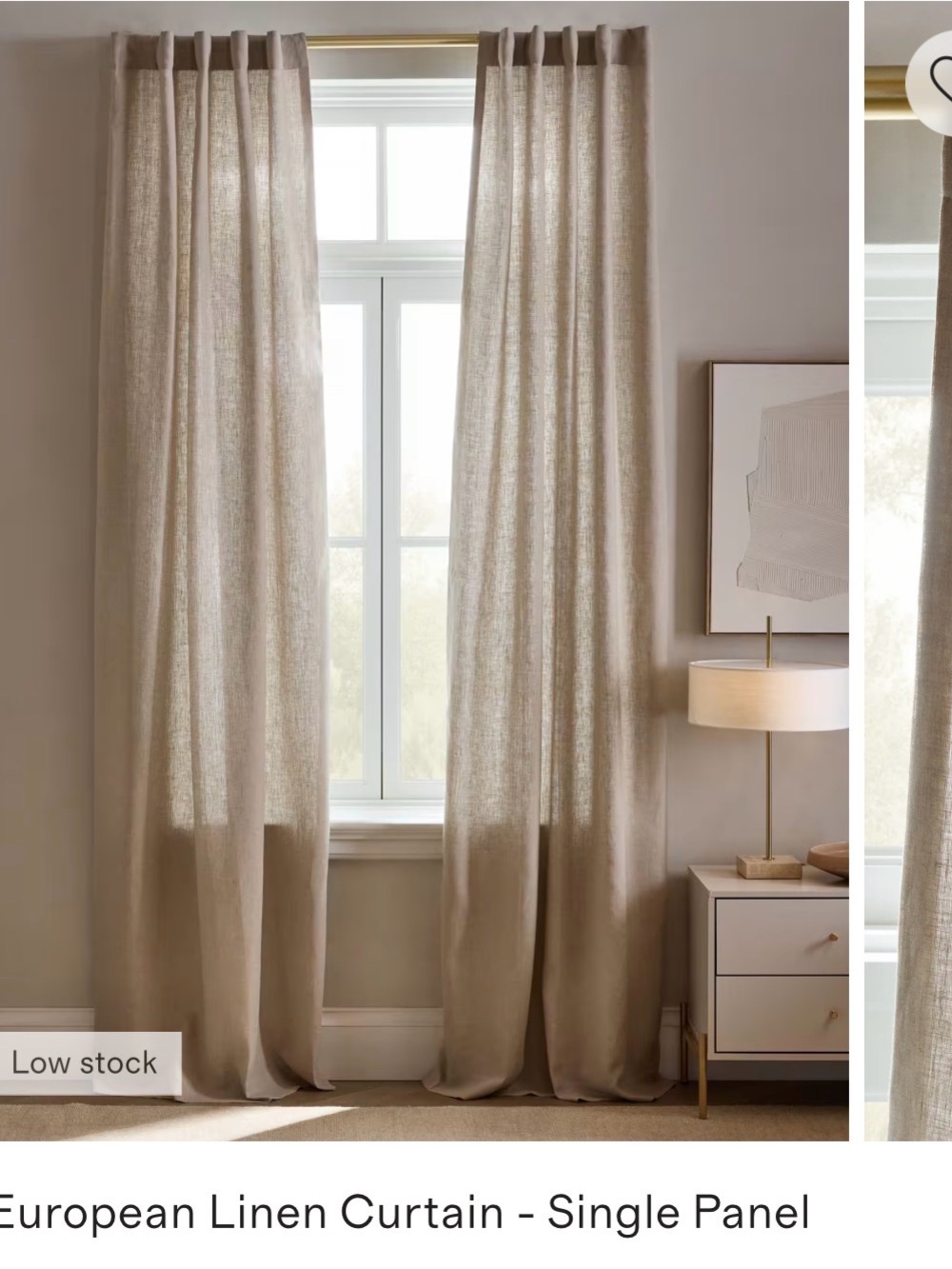 Quince European Luxe Linen Curtain Panel  48x84  Flax (one panel)